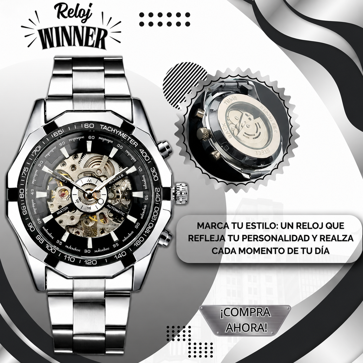 Reloj Automatico En Acero Winner 2027